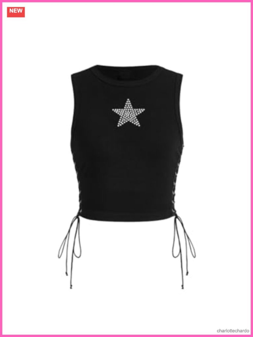 Sleeveless Rhinestone Lace Up Ribbed Knit Crop Top